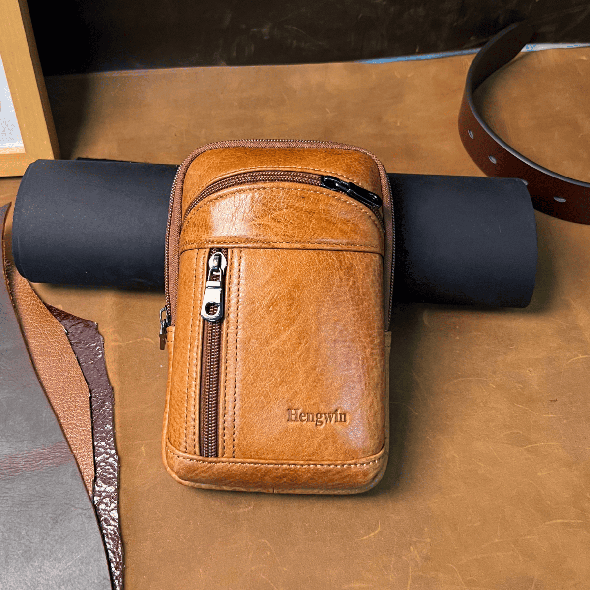 Crossbody Belt Bag , Leather Belt Pouch | Hengwinbag